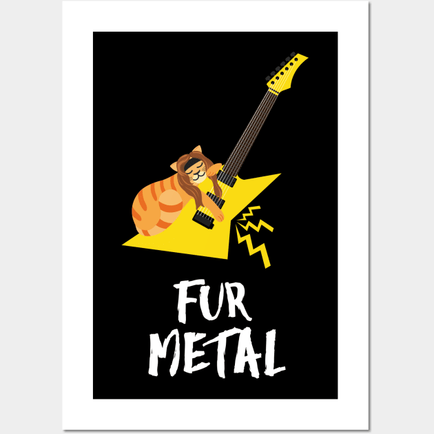 Retro Electric Guitar Cat | Funny Heavy Metal | Gift Ideas Wall Art by Fluffy-Vectors